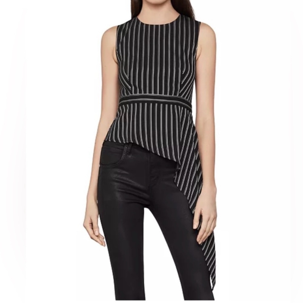 BCBGMAXAZRIA Striped Peplum Top Black and White Women's size XS
